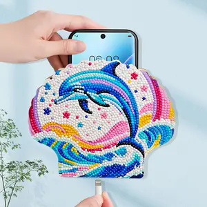 Shell Diamond Painting Storage Box, DIY Wooden Phone Charger Holder, No-drill Wall & Desktop Organizer, Multi-purpose for Stationery Cosmetics Bouquets, Creative Handmade Sparkling Room Diamond Art Decor