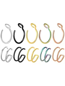 10Pcs Stainless Steel Fake Nose Rings, Spiral Nose Ring No Piercing Nose Hoop Cuff Rings Faux Earrings Fake Lip Piercing Jewelry Simulated Clip On Body Piercing Jewelry for Women & Men