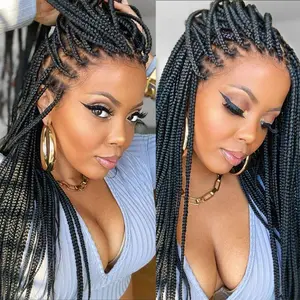 DOSAY 36" Goddess Knotless Box Braids Wig #1B Synthetic Locs Full Lace Wig for Black Women African Adjustable Cap Size 21-23 inches Lightweight & Comfortable