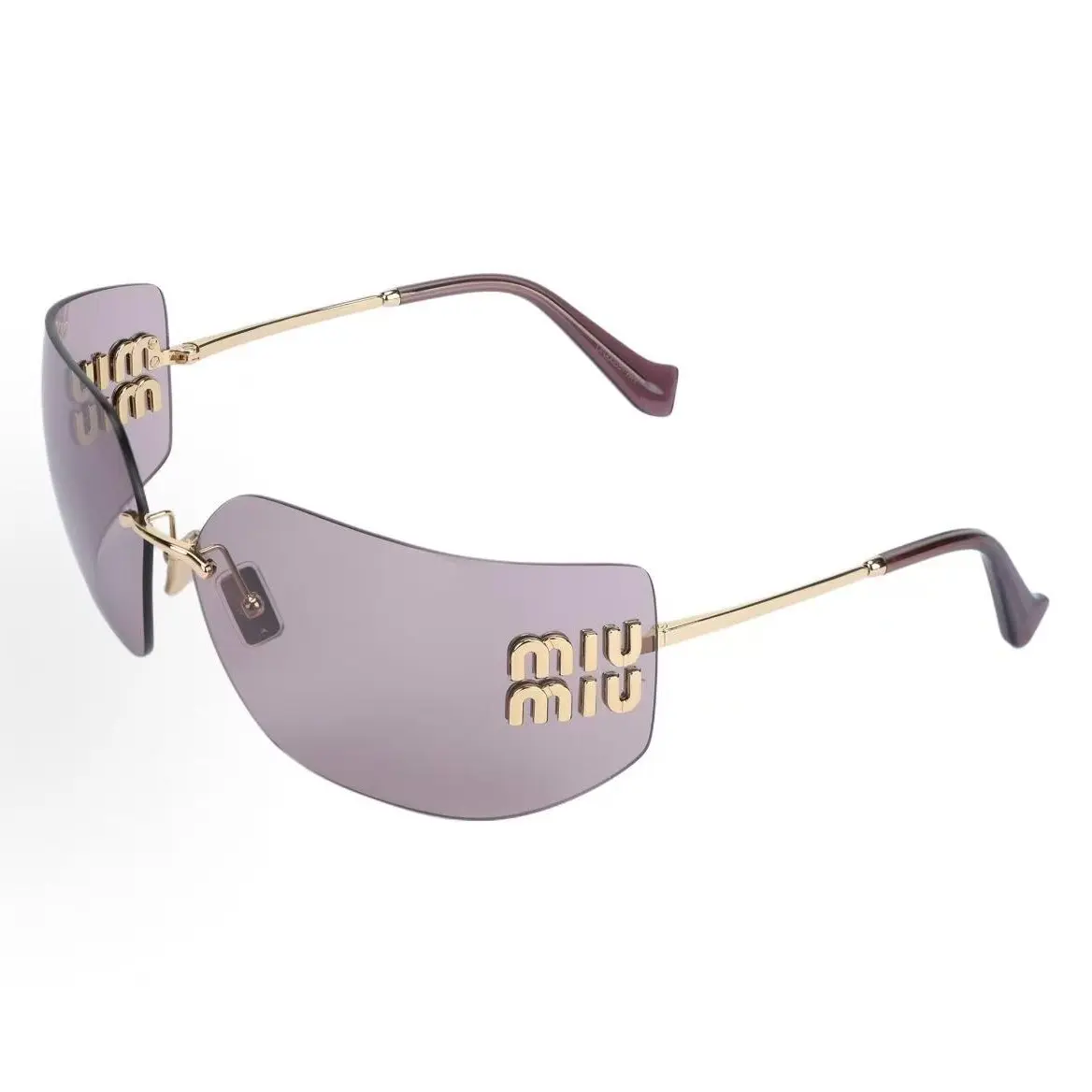 Pre-owned Brand New,MIU MIU Rimless Shield Sunglasses, Lavender Lens Version
