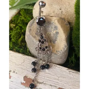 Chandelier Black Gem Belly Ring Pierced Navel Naval Piercing Body Jewelry