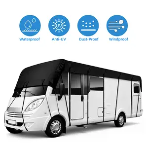 210T Waterproof RV Roof Recreational Vehicle Cover, All-Weather UV & Tear Resistant Camper Top Protector with Adjustable Straps & Storage Bag, for Class A/B/C Motorhomes, Travel Trailers & Truck Campers