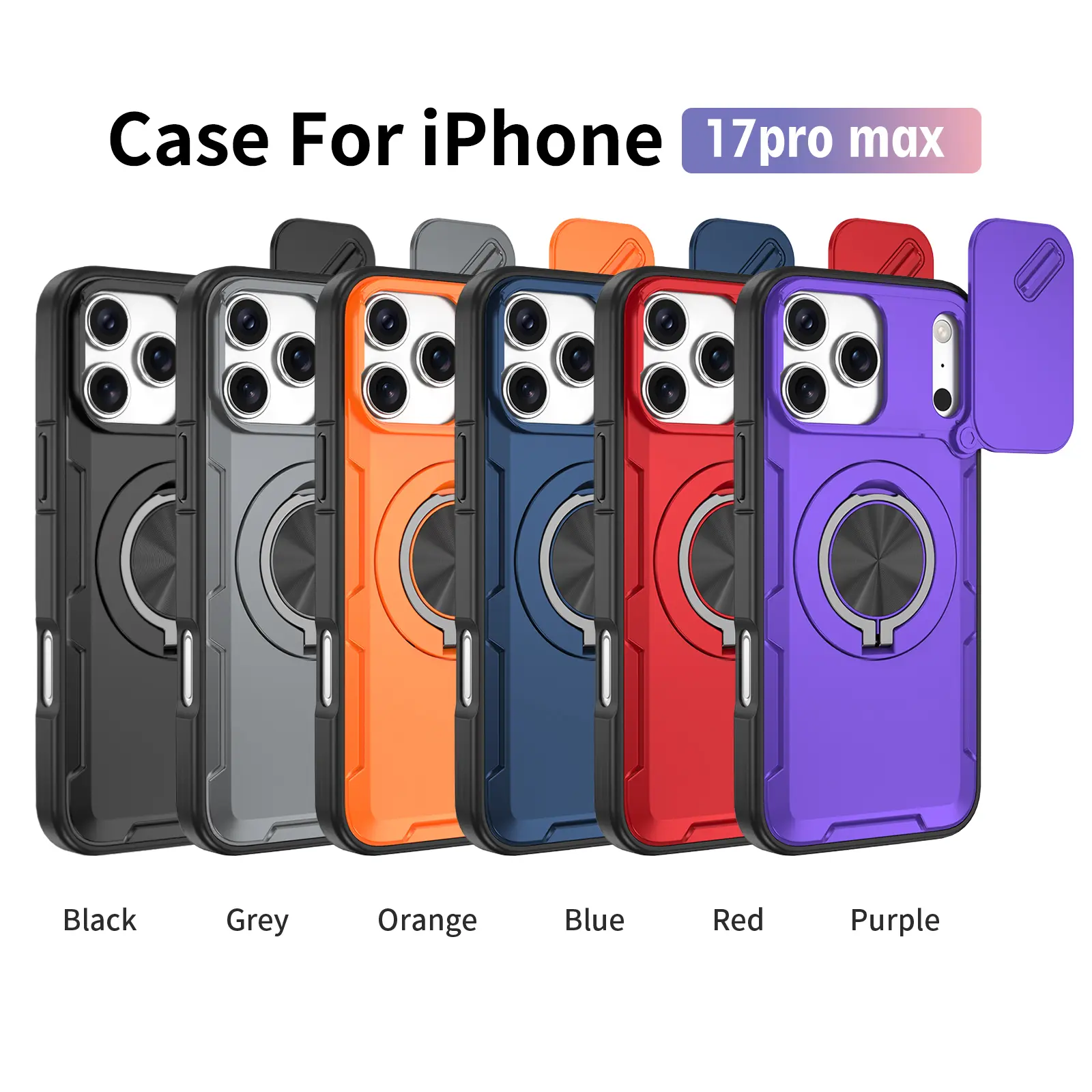 Magnetic Ring Holder Military Grade Shockproof Transparent Window Phone Cover Compatible with iPhone 17/16/15/14