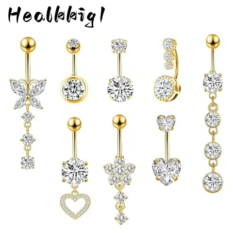 7-11 PCS Belly Button Ring Dangle Piercing - 14G Surgical Steel Cute Navel Ring Women's Body Piercing Jewelry Gift, Great For Birthday Gifts, Party, Christmas Gifts, Thanksgiving, Wedding Anniversary