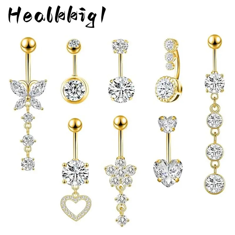 7-11 PCS Belly Button Ring Dangle Piercing - 14G Surgical Steel Cute Navel Ring Women's Body Piercing Jewelry Gift, Great For Birthday Gifts, Party, Christmas Gifts, Thanksgiving, Wedding Anniversary