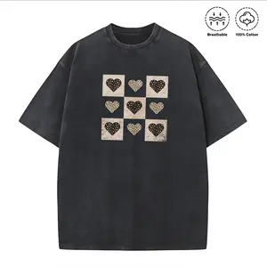 Washed T-shirt Checkered Heart Valentine Shirt, Leopard Heart Tshirt, Distressed Leopard Print, Animal Print, Love Tee, Valentines Gift