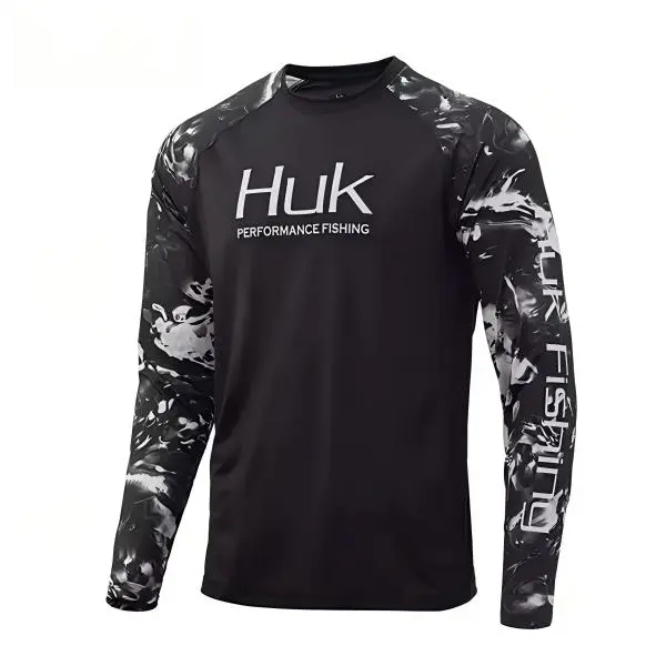 UPF 50 Long Sleeve Fishing Shirt for Men, Quick Dry Performance Fishing Tee, Camo Print Sun Protection Shirt for Outdoor Fishing, Hiking & Camping