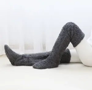 Over Knee High Fuzzy Socks Plush Slipper Stockings Furry Long Leg Warmers Winter Home Sleeping Socks