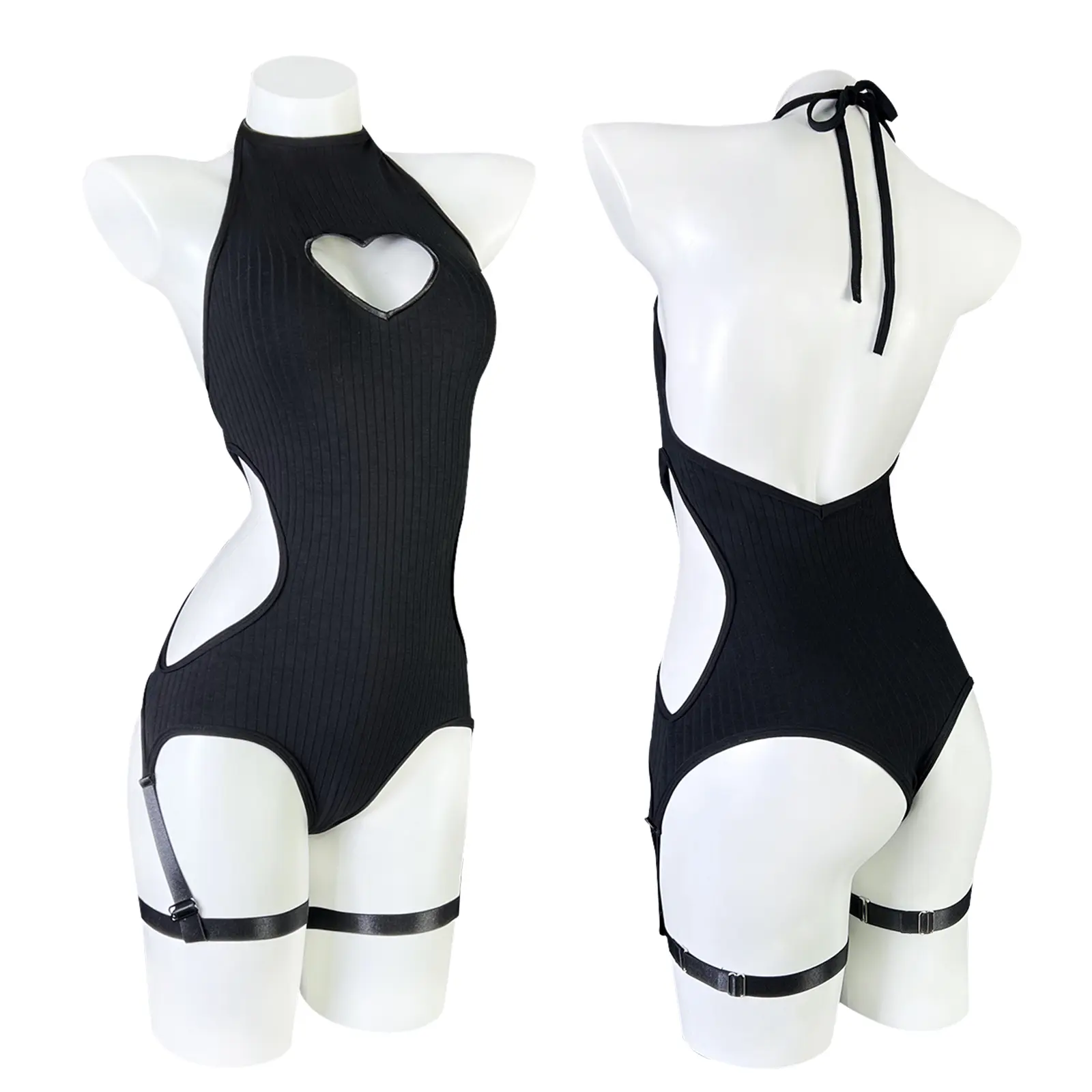 KORURACLUB Women Black Backless Bodysuit Heart Cutout Elegant Fit Top KORURACLUB Women Black Backless Bodysuit Heart Cutout Elegant Fit Top