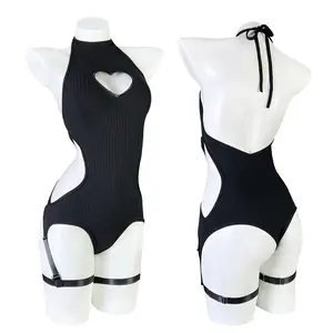 KORURACLUB Women Black Backless Bodysuit Heart Cutout Elegant Fit Top KORURACLUB Women Black Backless Bodysuit Heart Cutout Elegant Fit Top
