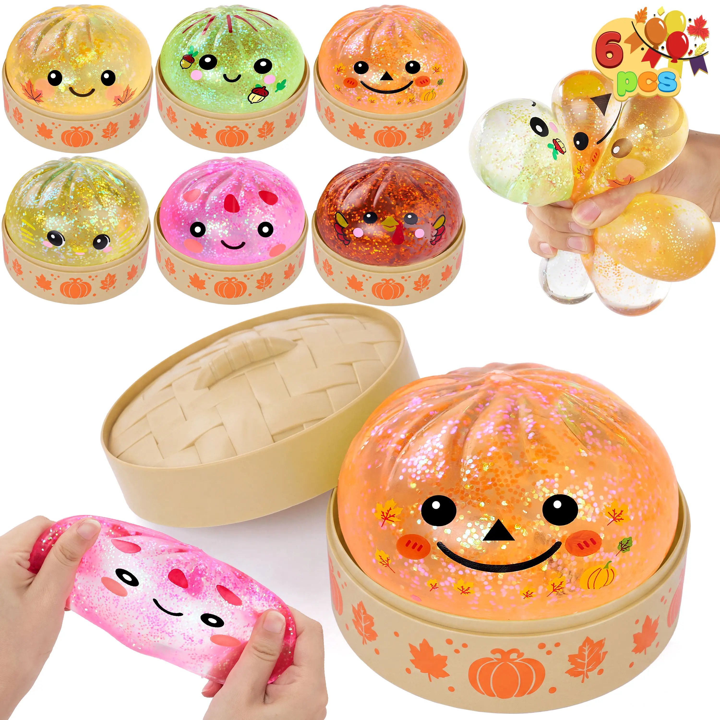 JOYIN Thanksgiving Dumpling Stress Relief Toys Set, Cute Malt Sugar Thanksgiving-Themed Squeeze Dumpling Stress Balls, Slow Rising Squishy Fidget Sensory Toy, Soft Squeeze Decompression Dough Gift for Adults and Girls Boys, Birthday Gifts