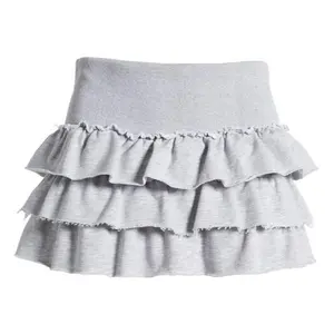 HighWaist Ruffle Terry Miniskirt in Gray, Short Skirt, Y2K Mini Dress