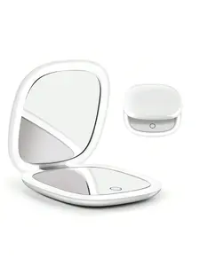 【Christmas Gift】LED Lighted Travel Makeup Mirror,1X/10X Magnifying Double Sided Dimmable Portable Pocket,Compact Mirror For Handbag And Pocket,Folding,Handheld,2-Sided,USB Charging(White)