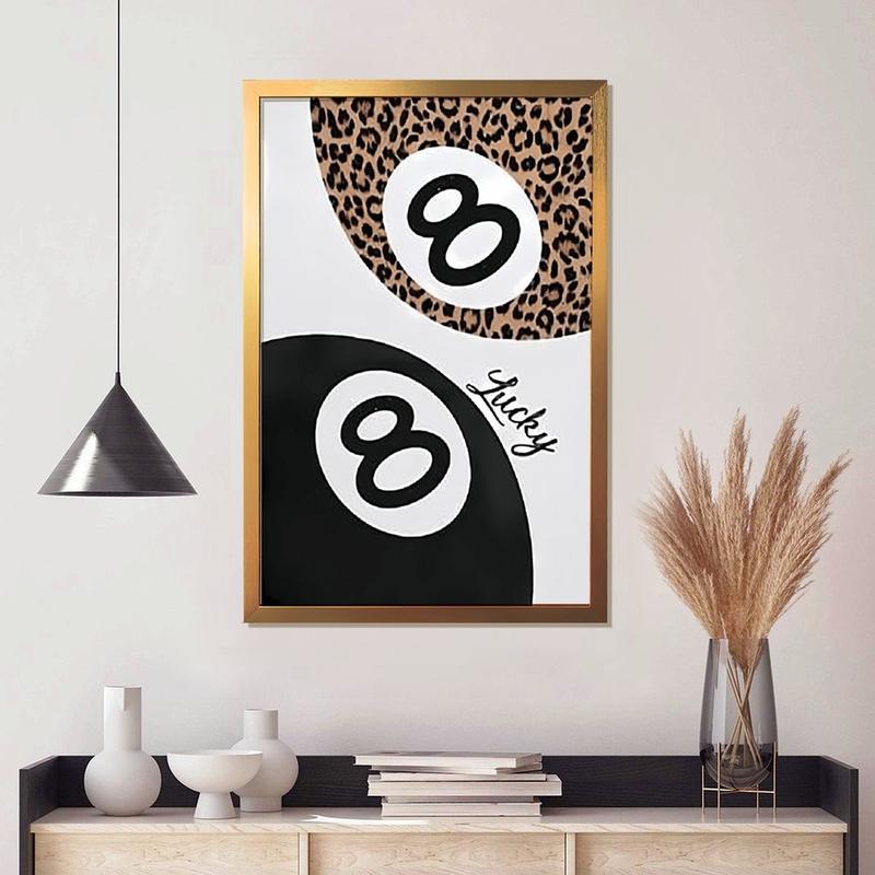 wooden frame Trendy Leopard Canvas Wall Art (Frame) Cheetah Prints Wall Decor Pictures Lucky 8 Ball Posters Preppy Aesthetic Paintings Black Or Gold Framed Acrylic Wall Hanging Painting  Wall Painting Canvas Poster Hallway Home Decoration
