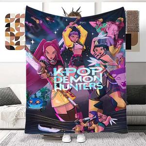 K-Pop Demon Hunter Poster Blanket Netflix FanGift,Soft Flannel Shawl, Colorful Cartoon Anime Character Print Flannel Blanket, Anti-Allergy Comfortable Throw for Home & Travel, Perfect Holiday Gift