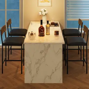 【Christmas Gift】Bar Stools Set of 4, PU Upholstered Kitchen Bar Stools with Footrest, Rustic Brown Design, Easy Assembly, Minimal Aesthetic