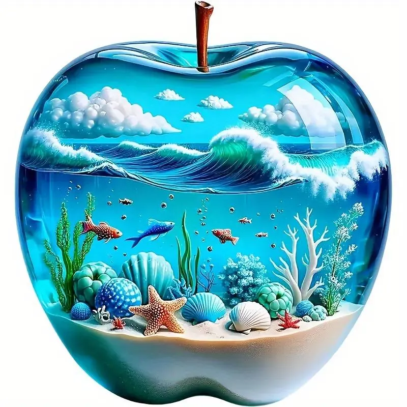 Creative Apple Design Car Sticker, car decal, Ocean Scenes Self-adhesive Sticker, Waterproof Durable Sticker for Car Motorcycle Laptop Bottle Window Decor