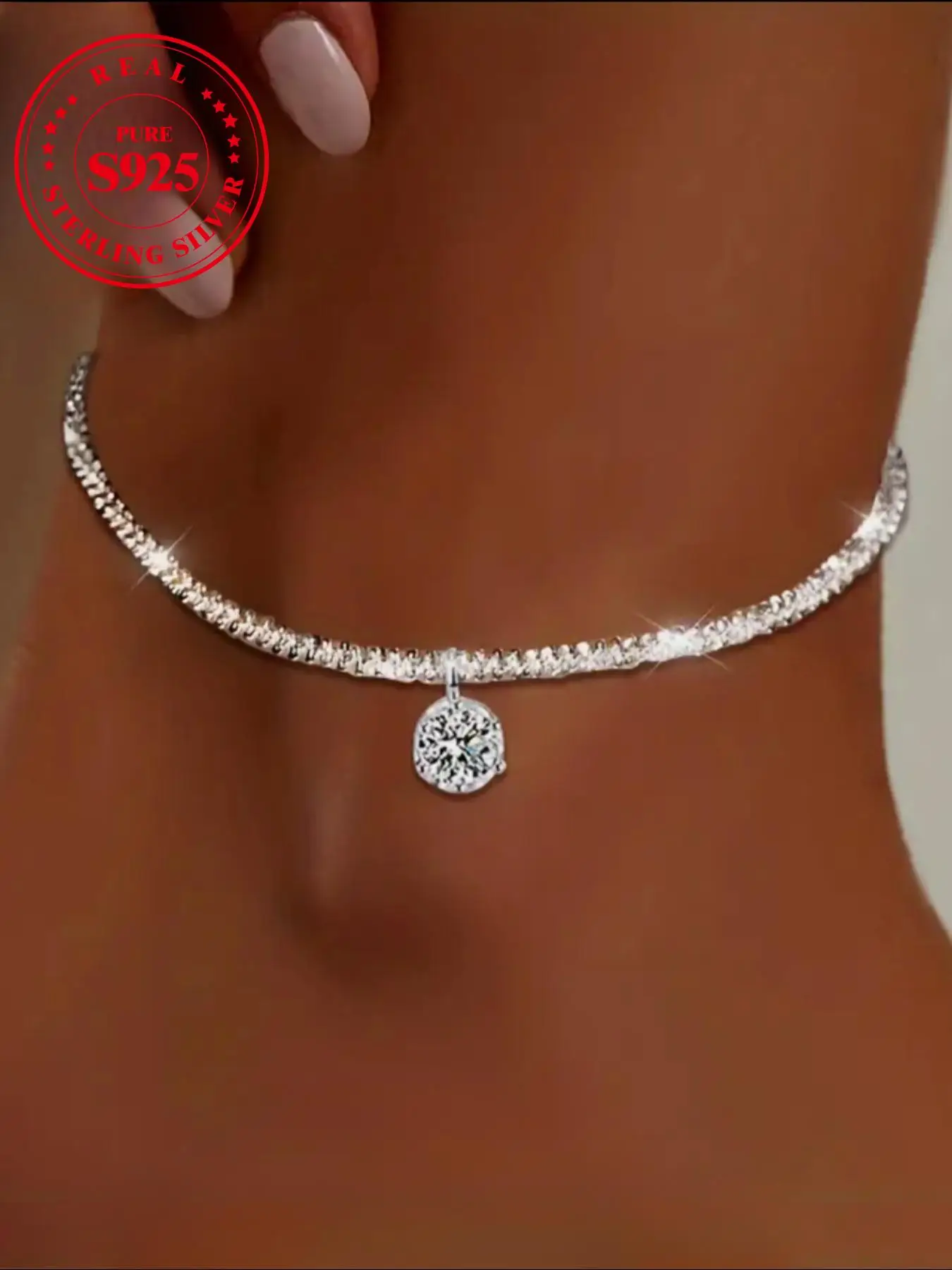 S925 Sterling Silver Women's Elegant Rhinestone Decor Anklet, Exquisite Trendy Anklet, Fashionable Jewelry for Women & Girls As Gift