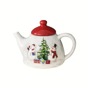 1pc Nordic Country Christmas Snowman Ceramic Teapot, Embossed Afternoon Tea Kettle, Western Style Coffee Pot for Holiday Dining Decor
