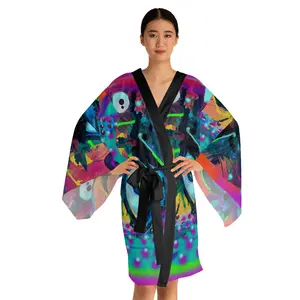 Vibrant Long Sleeve Kimono Robe - Colorful Art Design for Relaxation and Self-Care — Original Artwork | ArtistDione