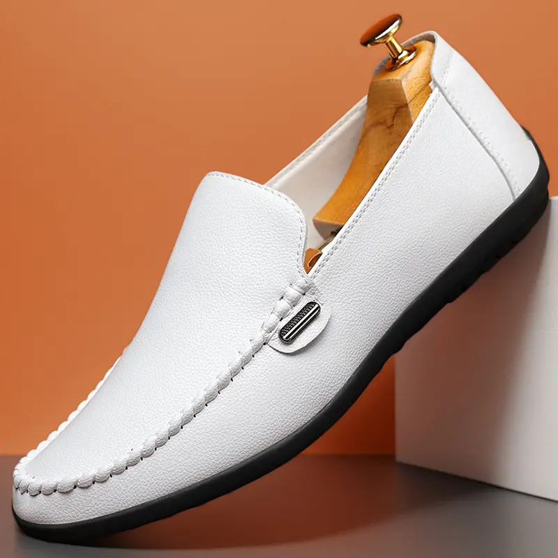Men's Hand-Stitched Pebbled Leather Slip-On Loafers, Casual Driving Shoes87558