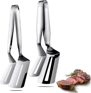 2 Pack 10 Inch & 12 Inch Kitchen Tongs, Multifunctional Double-Sided Stainless Steel Meat Tongs, Spatula Clip.