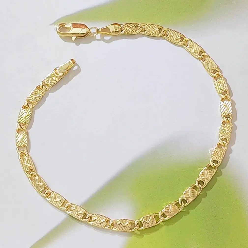 14K Gold Thin Diamond Cut Curb Chain Bracelet Diagonal Engraved Textured Flat Link Stackable Dainty Wrist Jewelry For Women Daily Office Wear