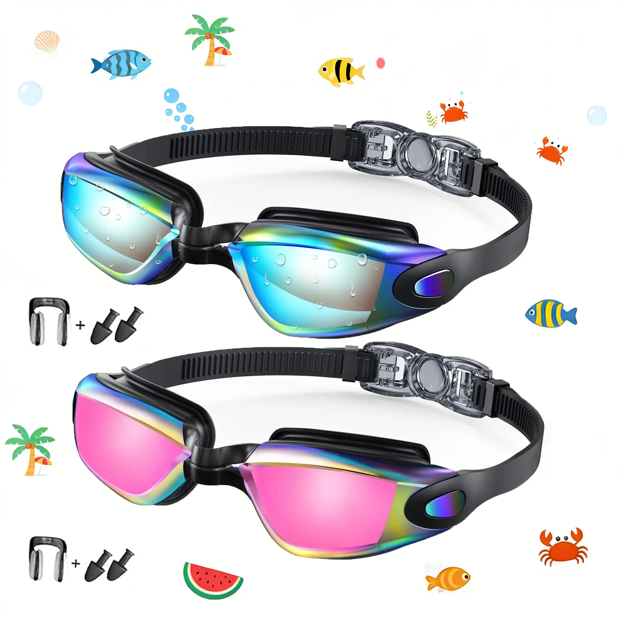 Sharkite Adult Swim Goggles 2 Pack - Anti Fog UV Protection No Leaks Clear VisionGoggles for swimming for adults, men, women, and teenagers