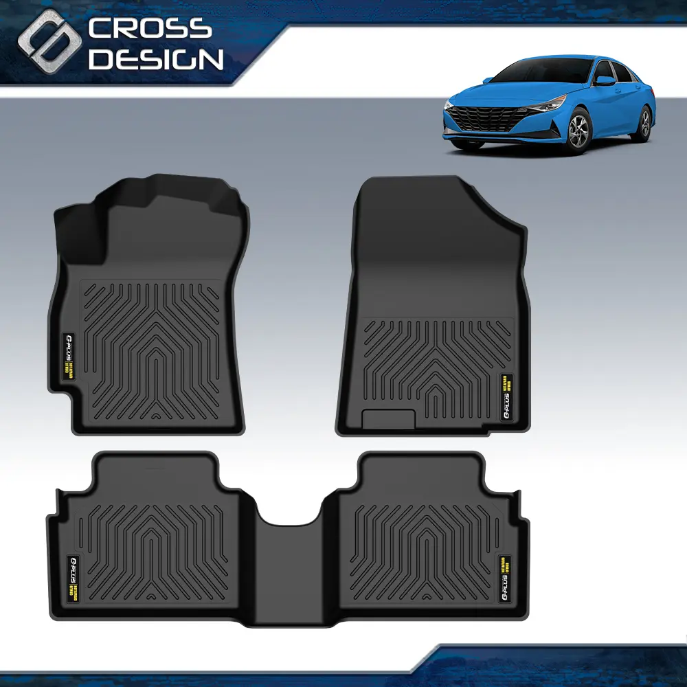 CROSSDESIGN Synthetic Car Floor Mats - 3pcs Black Upgrade Version, All-Weather, Waterproof, Durable, Slip-Proof, Easy to Clean, Excellent Crease Recovery, Automotive Accessories for 2021-2025 Hyundai Elantra