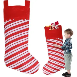 2 Pack 38 Inches Jumbo Candy Cane Red and White Felt Christmas Stockings for Xmas Tree Fireplace Hanging, Holiday Party Family Home Decorations