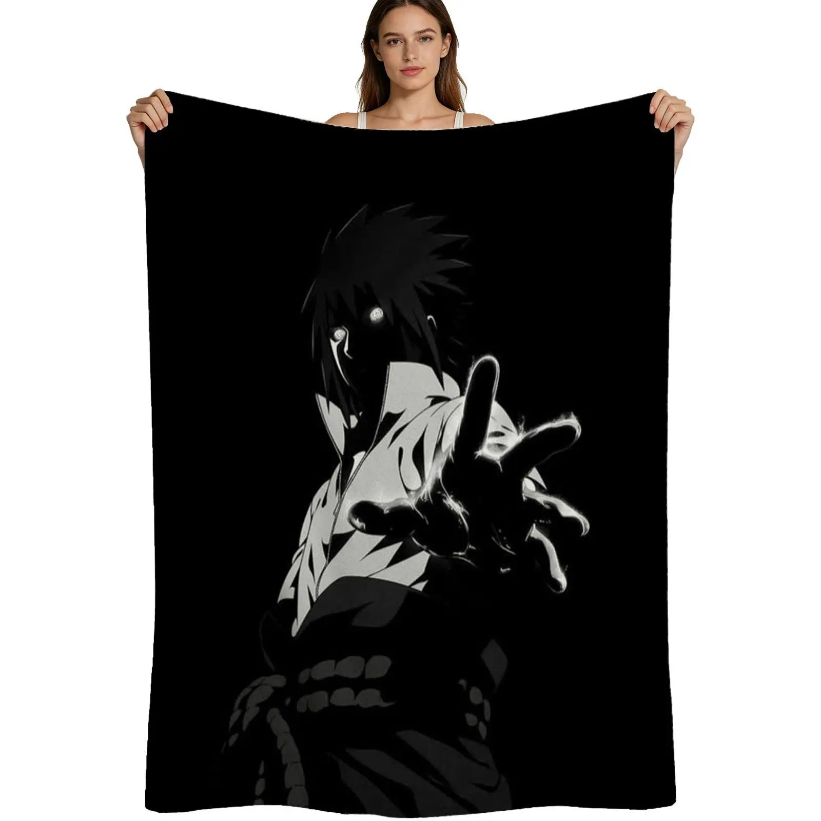 Anime Style, Warm Flannel Blanket, Uchiha Sasuke Dark Art Design, Soft Plush Fabric Detail, For Fans And Bedroom Decor, 4 Sizes Available Single Pack