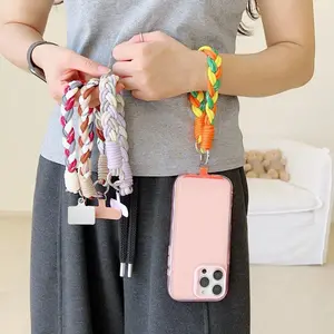 Handmade Braided Phone Lanyard, Short Style Mobile Strap, Universal Connector Pad, Fashionable Phone Charm Accessory, Fits All Phone Cases