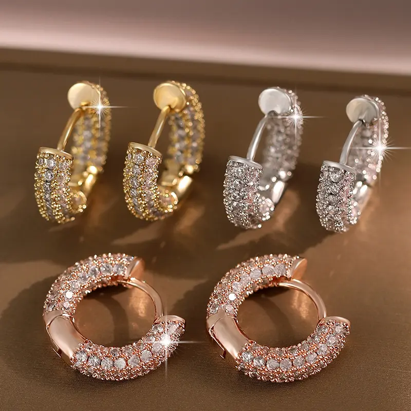 Dainty Exquisite Cubic Zirconia Hoop Earrings for Womem,Elegant Gold Plated Small Huggie Earrings for Gift,Round Crystal Stones Lightweight Hypoallergenic Non Tarnish Jewelry for Daily Wear,Birthday,Graduation,Party Hoops