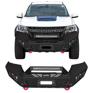 TIOYAR Black Texture Steel Front Bumper for 2015-2022 Chevrolet Colorado Vehicle, with Winch Plate, LED Lights, 2 D-Rings for Off-Road Performance