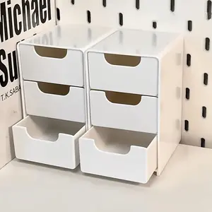 2-piece 3-layer stackable storage box (white with handle) - an office and home storage tool that solves the problems of cluttered items, wasted space, and inconvenient handling