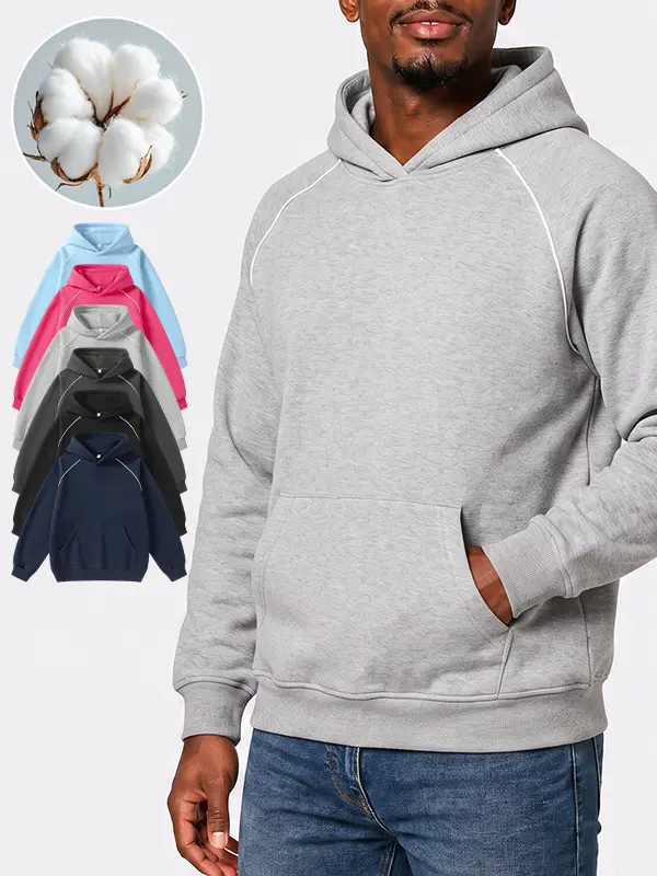 Men's casual hoodie, heavyweight thick loose long-sleeve couple's wear, comfortable, soft, breathable clothing, classic wear, standard fit, men's outfit set, urban streetwear, kangaroo pocket, men's must-have fashion top, long-sleeve pullover