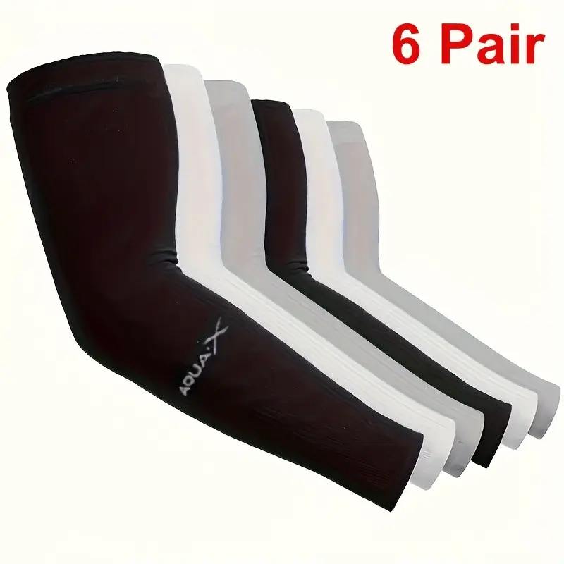 6 Pair Arm Sun Sleeves, Compression Fit UV Protection, Cooling Sunblock for Men Women, Summer Baseball Football Outdoor Activities, Covers Tattoos, Protective Arm Sleeves
