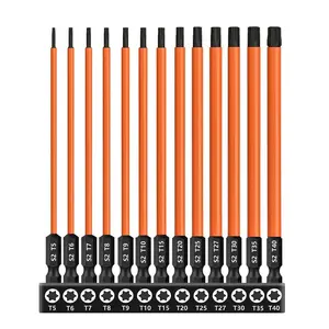 13pcs Torx Screwdriver Bit Set (T5-T40) Magnetic S2 Steel Torx Head Drill Bit Set 1/4'' Hex Shank Impact Bit CNC Machined 6-Point Star Bit Set for Impact Driver (4 Inch/ 100mm Length)