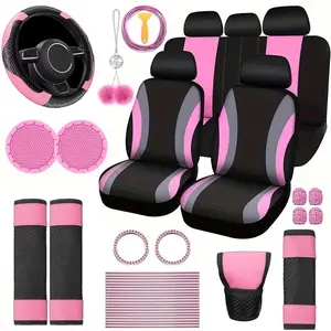 45-Piece Luxury Car Seat & Interior Set: Polyester 5-Seater Seat Covers, Plush Hanging Charms, PU Leather Steering Wheel Cover, Shoulder Pads, Gear Shift Cover, and Other Decorative Items; Fits Most Sedan and SUV Models