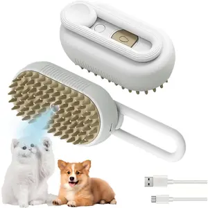 Hair Removal Cat Steam Brush Dog Steam Brush Pet Hair Cleaning Brush Comb Spray 3-in-1 Pet Grooming Long Hair Short Hair Pet Spray Hair Removal Comb Cat Use (Gray)