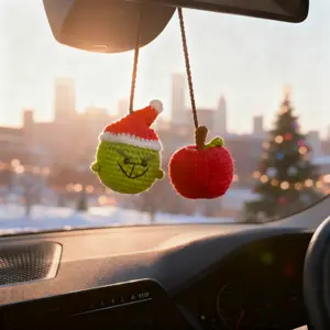Crochet Christmas Characters Car Hanging Ornament Handmade Amigurumi Decor | Winter Holiday Car Charm