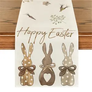 Carrots Rabbit Bunny Happy Easter Table Runner, Spring Summer Seasonal Holiday Kitchen Dining Table Decoration for Indoor Outdoor Home Party Decor 13 x 72 Inch