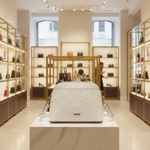 Elegant White Embossed Crossbody Bag with Gold Accents and Adjustable Strap for Everyday Use