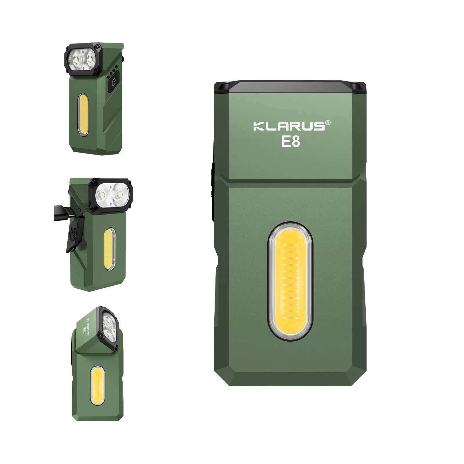 KLARUS E8 Pocket Flashlight, 1000 Lumens USB-C Rechargeable EDC Light with 180° Swivel Head, Triple-Light Design, Magnetic Base, Pocket Clip, IPX6 Waterproof for Camping, Hiking and Outdoor Use