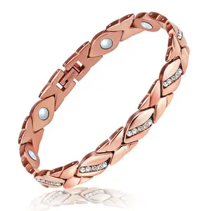 Pure Copper Magnetic Bracelet for Women Adjustable 3500 Gauss Everyday Wear Fashion Jewelry with Rhinestones Perfect Gift for Birthday Anniversary Sparkling Elegant Design