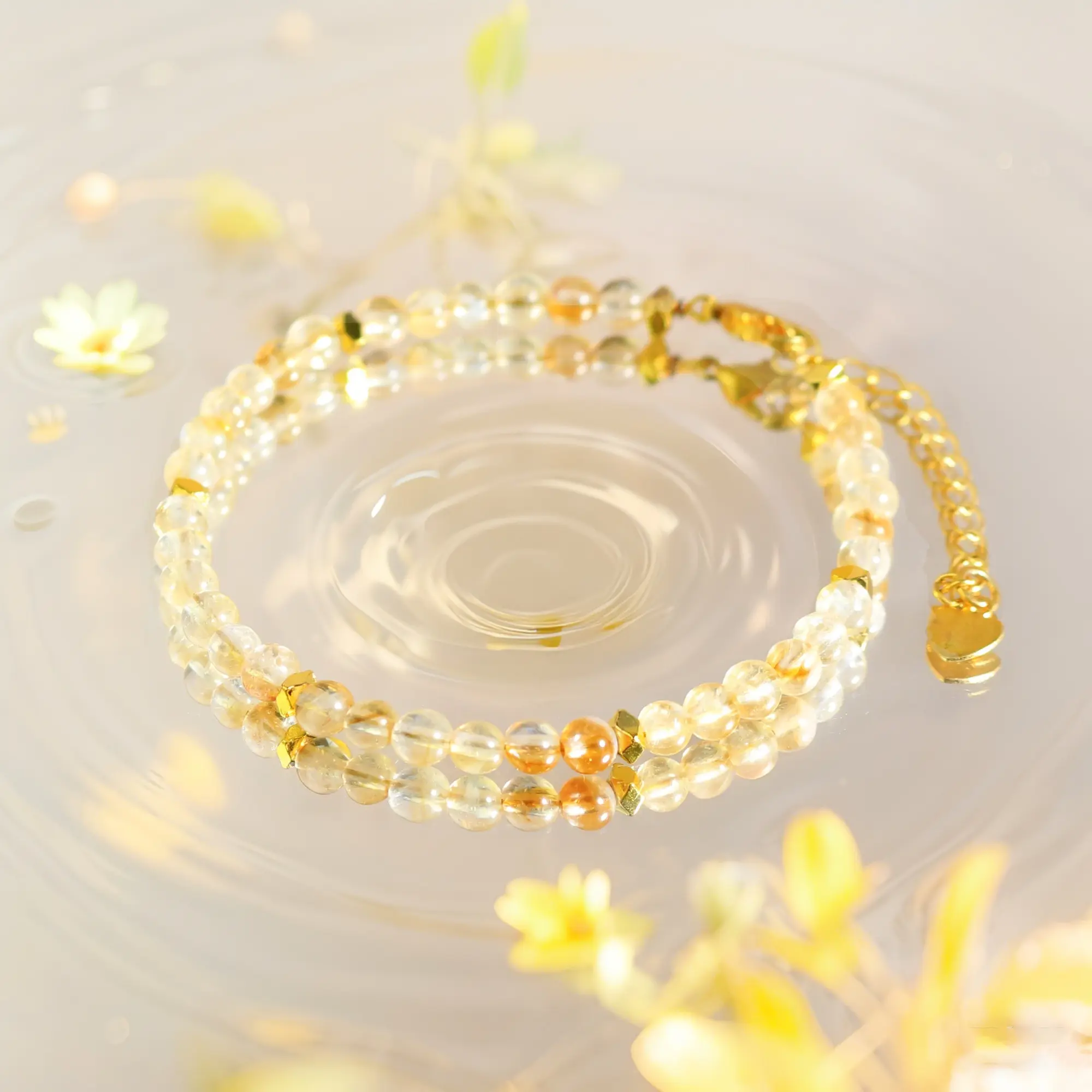 Women's Natural Citrine Wealth Healing Chakra Crystal Bracelet, 4mm Round Yellow Gemstone Beads, Gold-Plated Chain, Durable Lobster Clasps, Minimalist Jewelry Gift for Women, Adults (Birthday, Mother's Day)