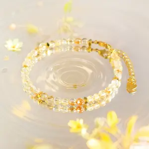 Wealth Crystal Citrine 4mm Round Beads Yellow Gemstone Healing Charka Gold-Plated Chain Minimalist Bracelet Gift for Women Durable Lobster Clasps