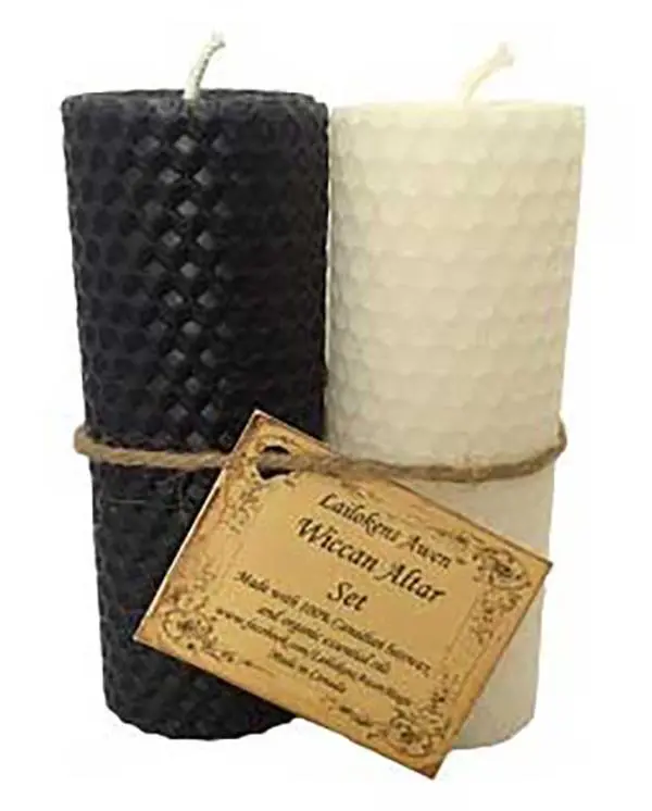 Wiccan Altar Set Candle 4 1/4" — Black &amp; White Lailokens Awen