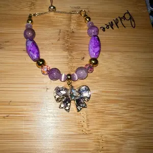 Elegant Purple Beaded Bracelet with Rhinestone Bow Charm for Women's Fashion Jewelry