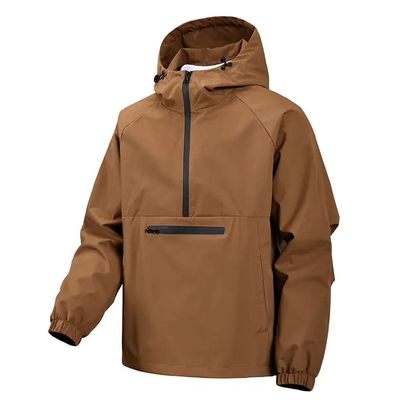 Men's Classic Sports Jacket, Trench Coat Style Twill Casual Sports Outerwear, Windproof Breathable Waterproof Lightweight Hooded Solid-Color Zip-Pocket Jacket for Casual Wear & Outdoor Activities